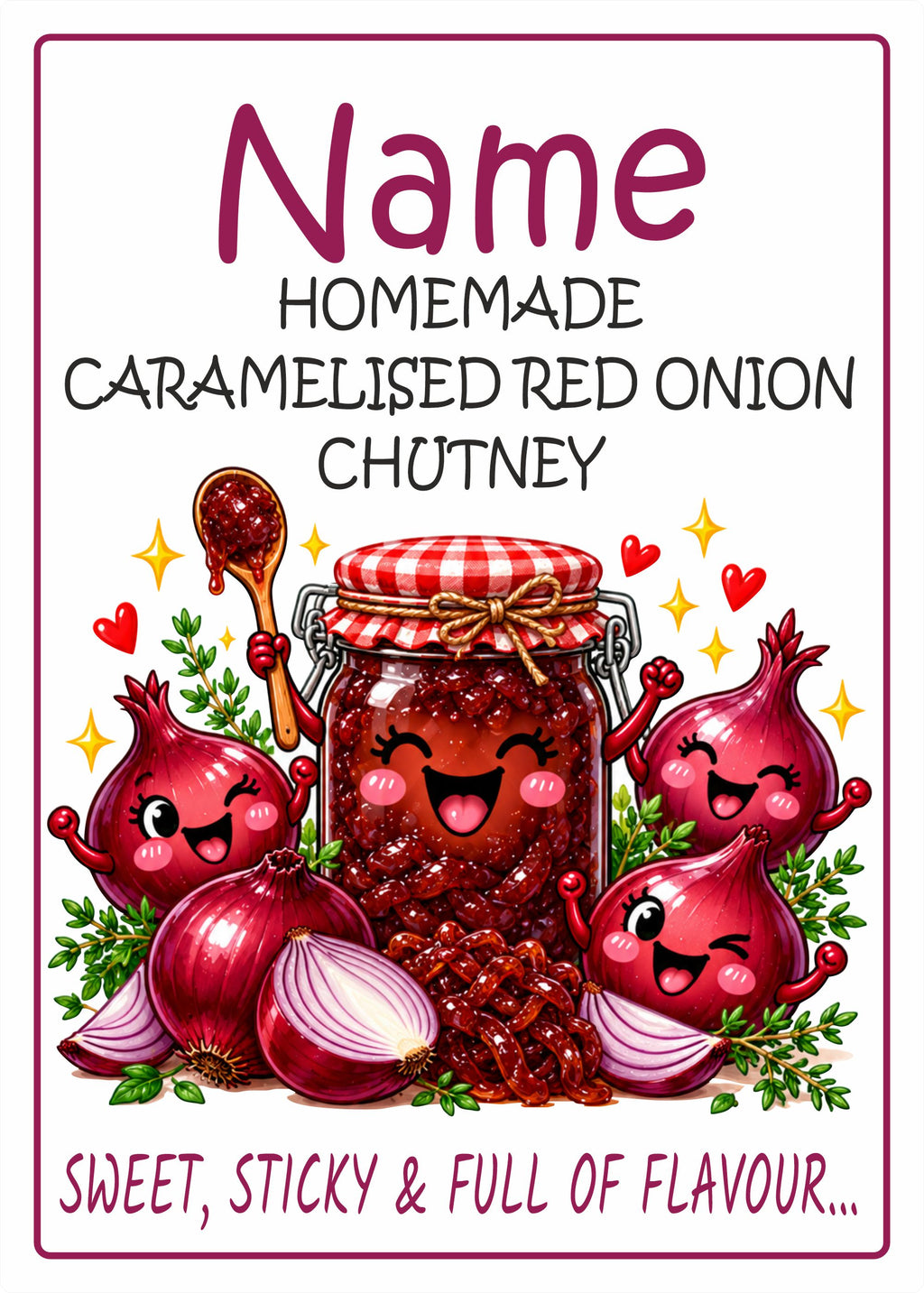 26 Personalised Caramelised Red Onion Chutney Labels – 50 x 70mm – Any Name Printed