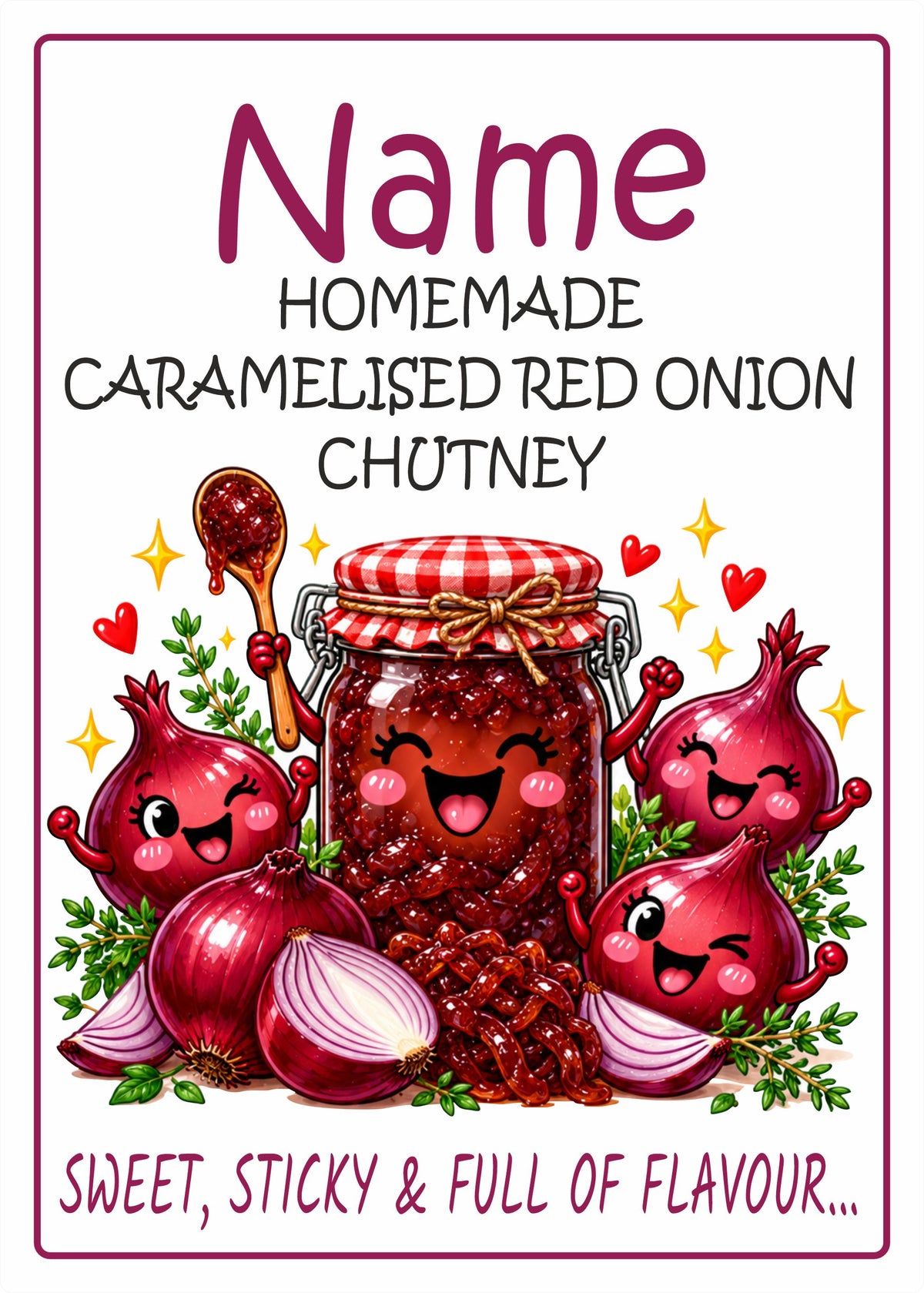 26 Personalised Caramelised Red Onion Chutney Labels – 50 x 70mm – Any Name Printed
