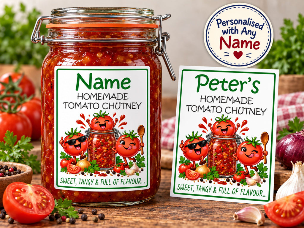 26 Personalised Homemade Tomato Chutney Labels – 50 x 70mm – Any Name Printed