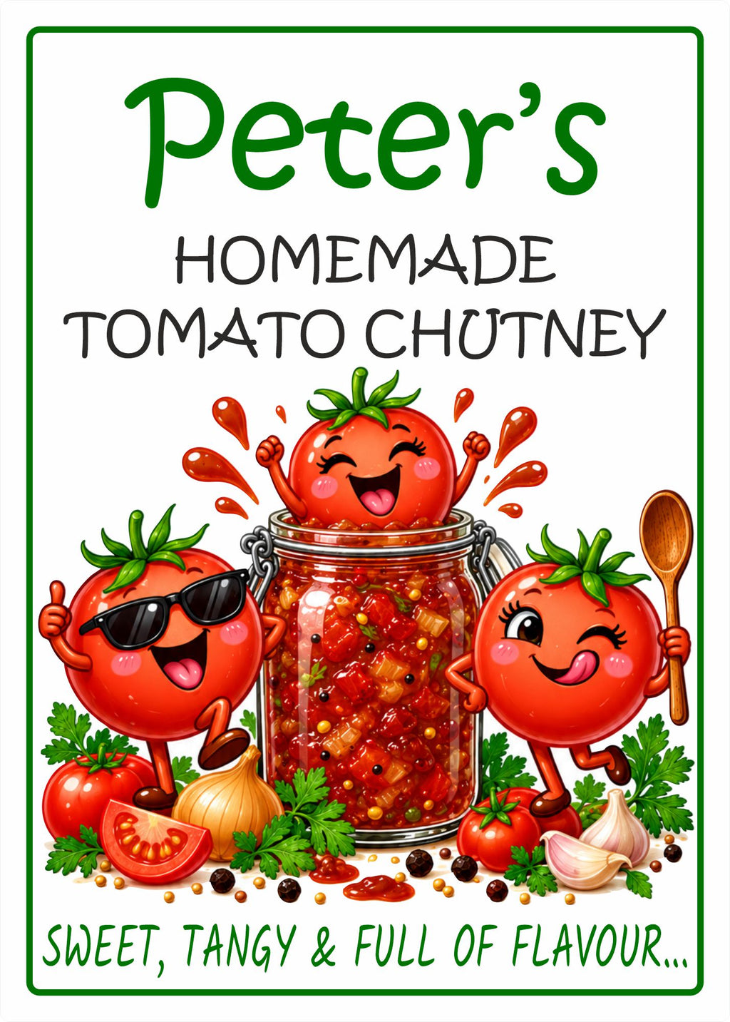 26 Personalised Homemade Tomato Chutney Labels – 50 x 70mm – Any Name Printed