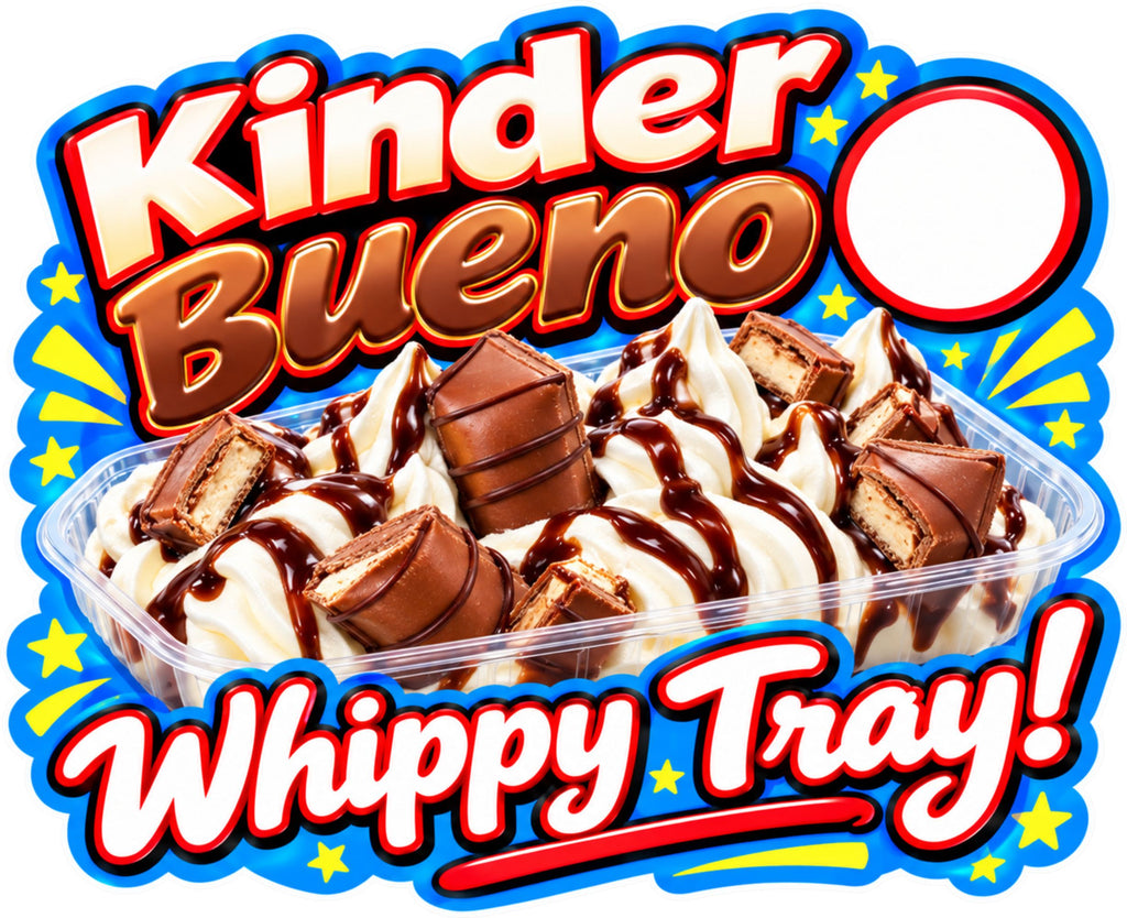 Kinder Bueno Whippy Tray Ice Cream Sticker – 200mm x 149mm Shaped Fully Laminated Sticker