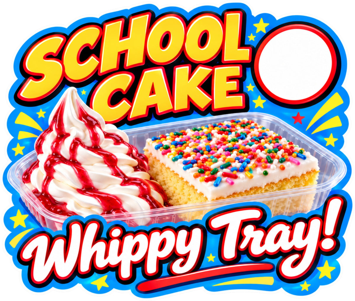 School Cake Whippy Tray Ice Cream Sticker – 200mm x 149mm Shaped Fully Laminated Sticker