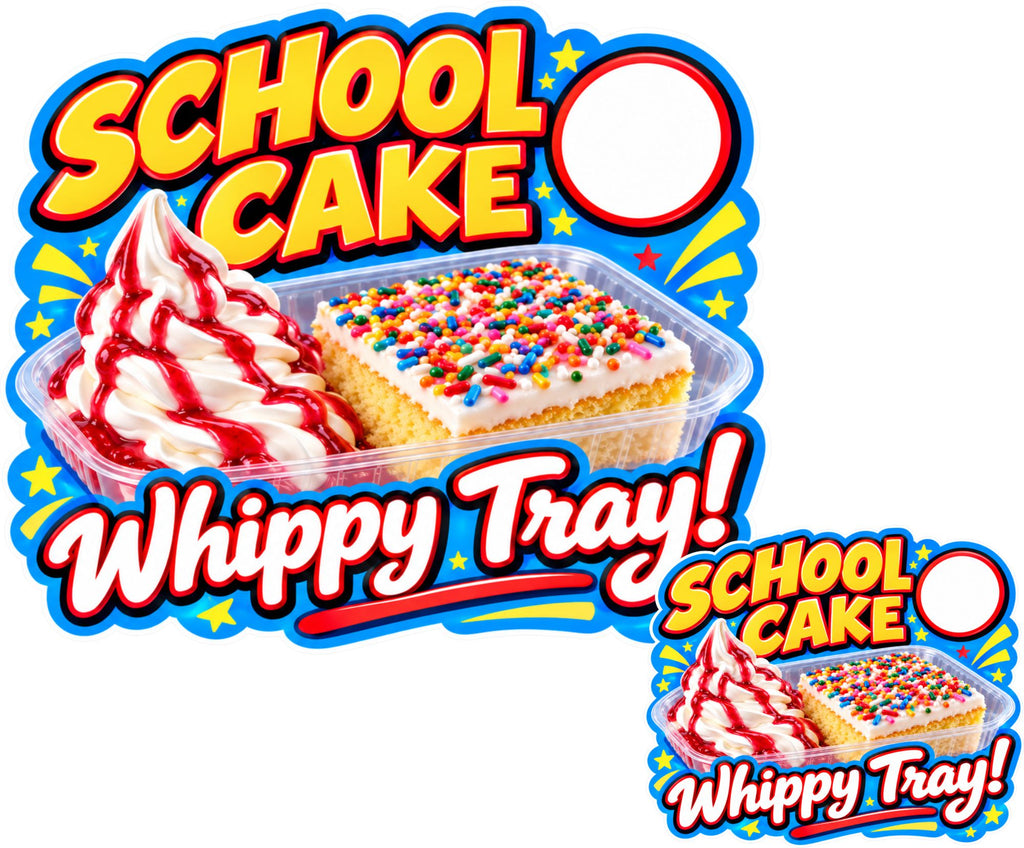 School Cake Whippy Tray Ice Cream Sticker – 200mm x 149mm Shaped Fully Laminated Sticker