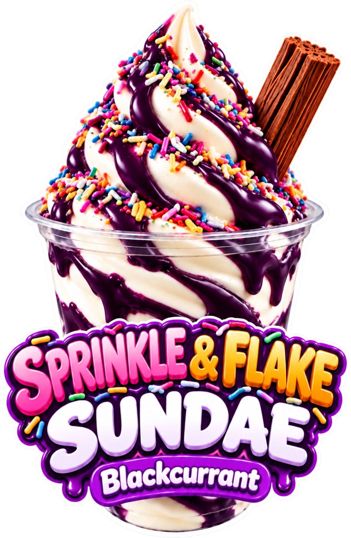 Blackcurrant Sprinkle & Flake Sundae Ice Cream Van Laminated Window Sticker