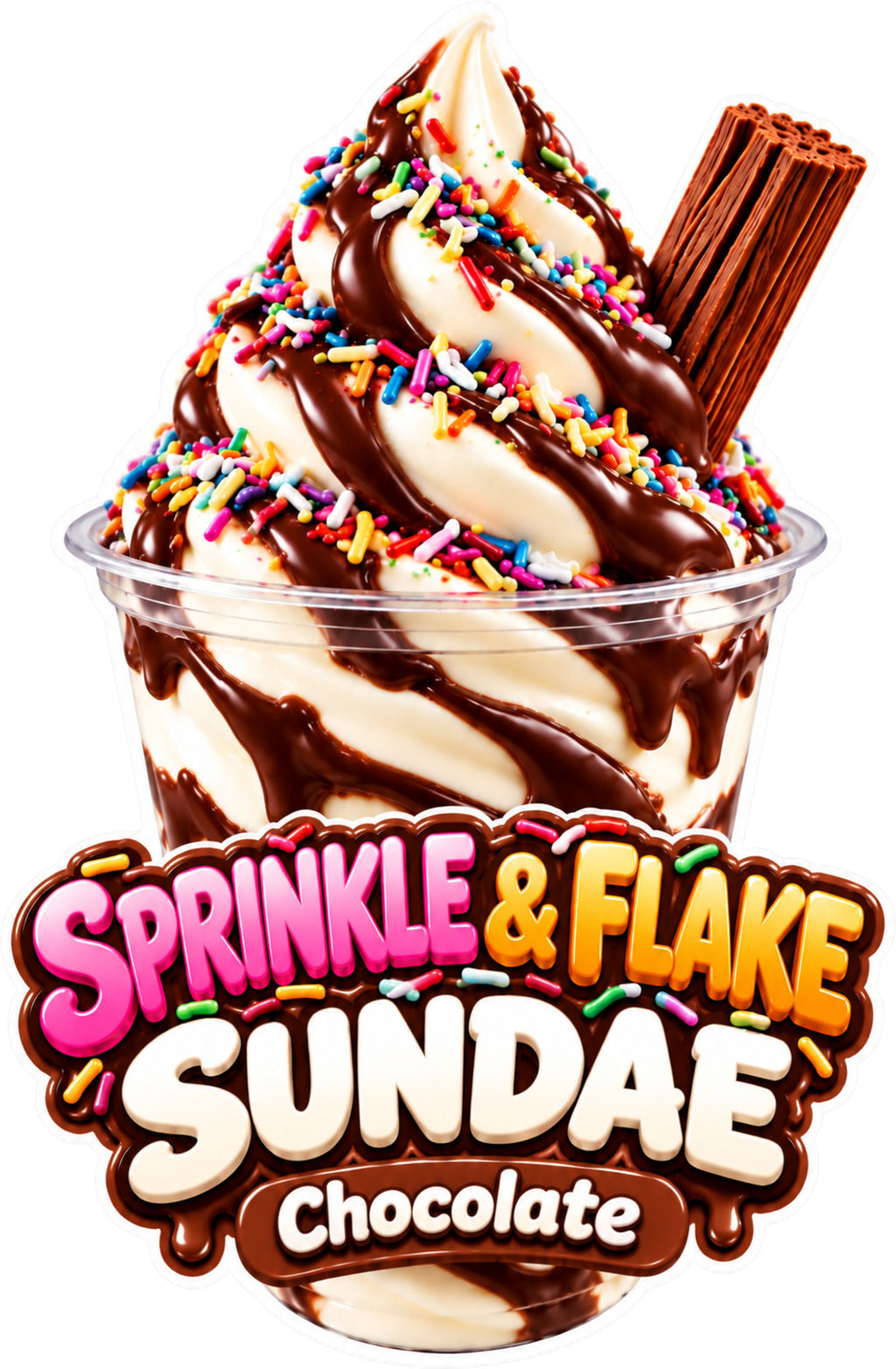 Chocolate Sprinkle & Flake Sundae Ice Cream Van Laminated window Sticker
