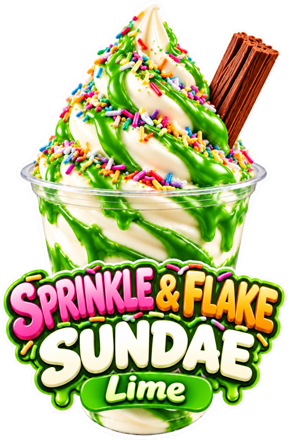 Lime Sprinkle & Flake Sundae Ice Cream Van Laminated Window Sticker