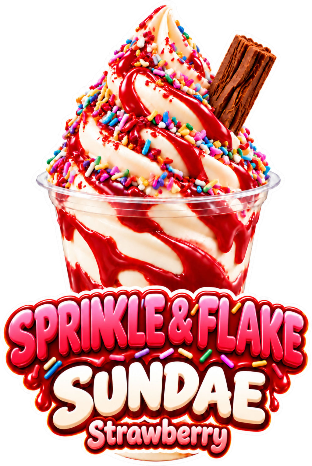 Strawberry Sprinkle & Flake Sundae Ice Cream Van Laminated Window Sticker