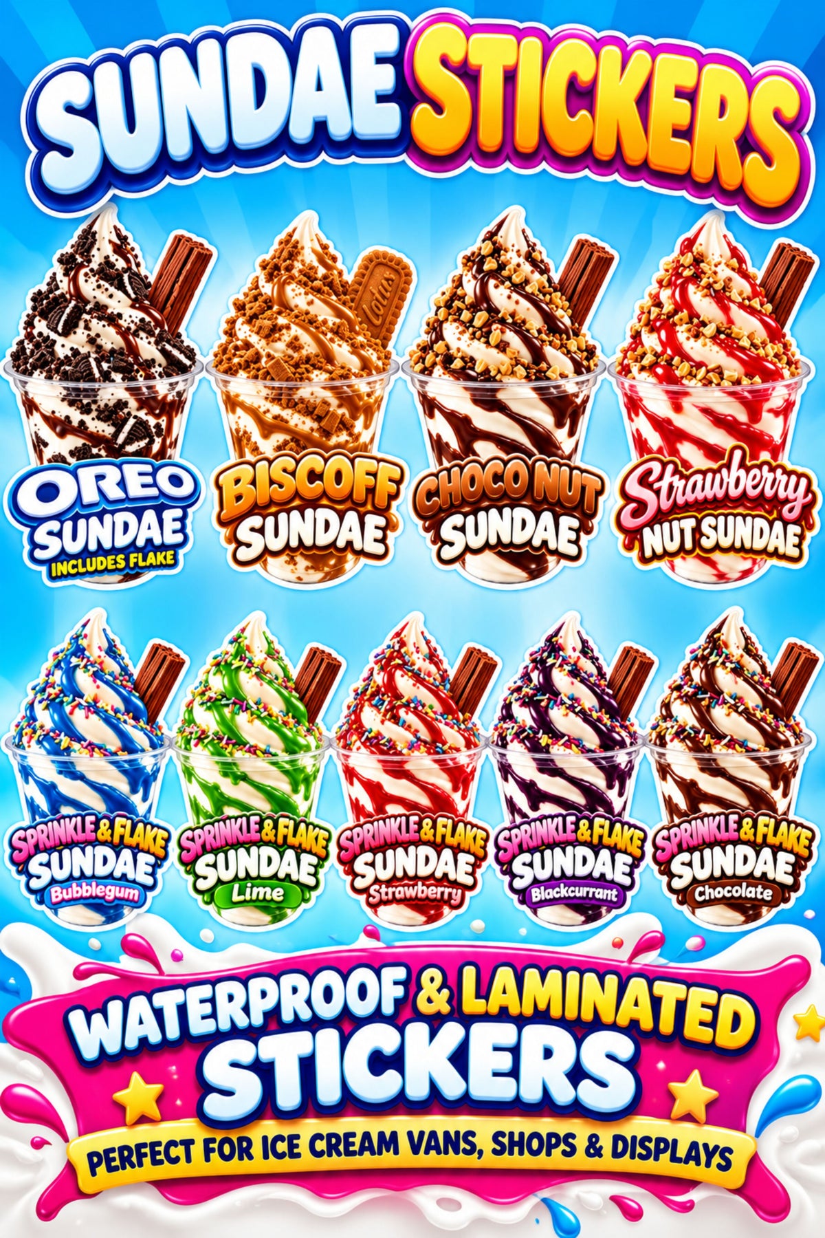 Biscoff Sundae Ice Cream Van Laminated Window Sticker