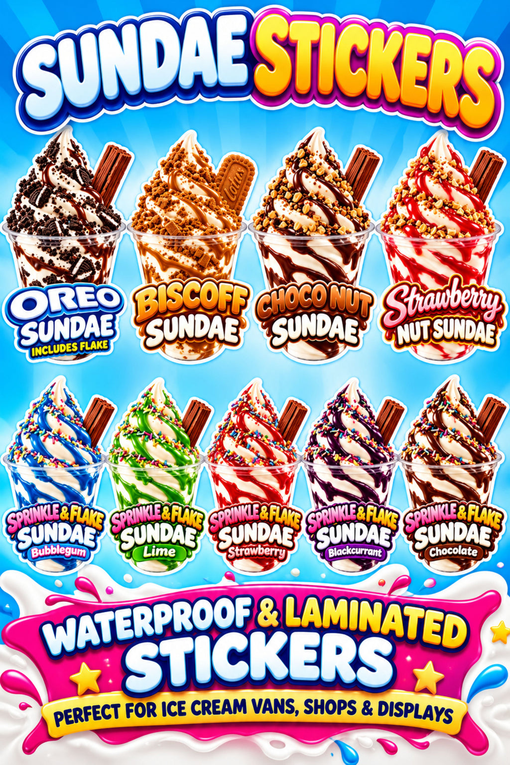 Lime Sprinkle & Flake Sundae Ice Cream Van Laminated Window Sticker