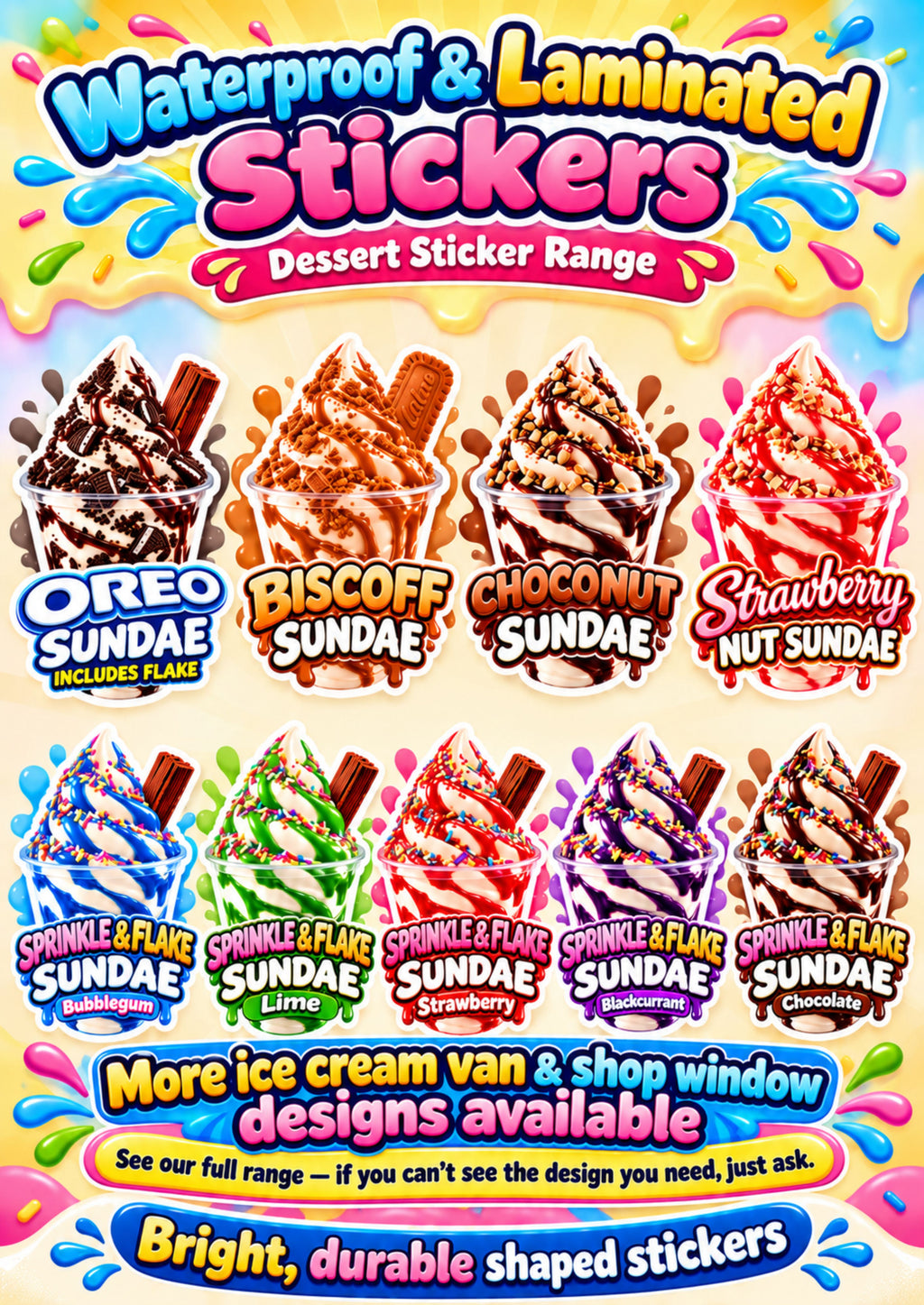 Blackcurrant Sprinkle & Flake Sundae Ice Cream Van Laminated Window Sticker