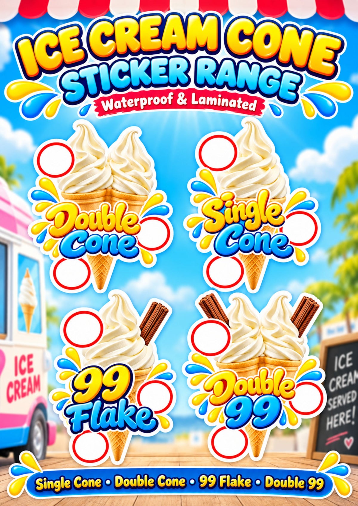 Single Cone Ice Cream Van Laminated Window Sticker
