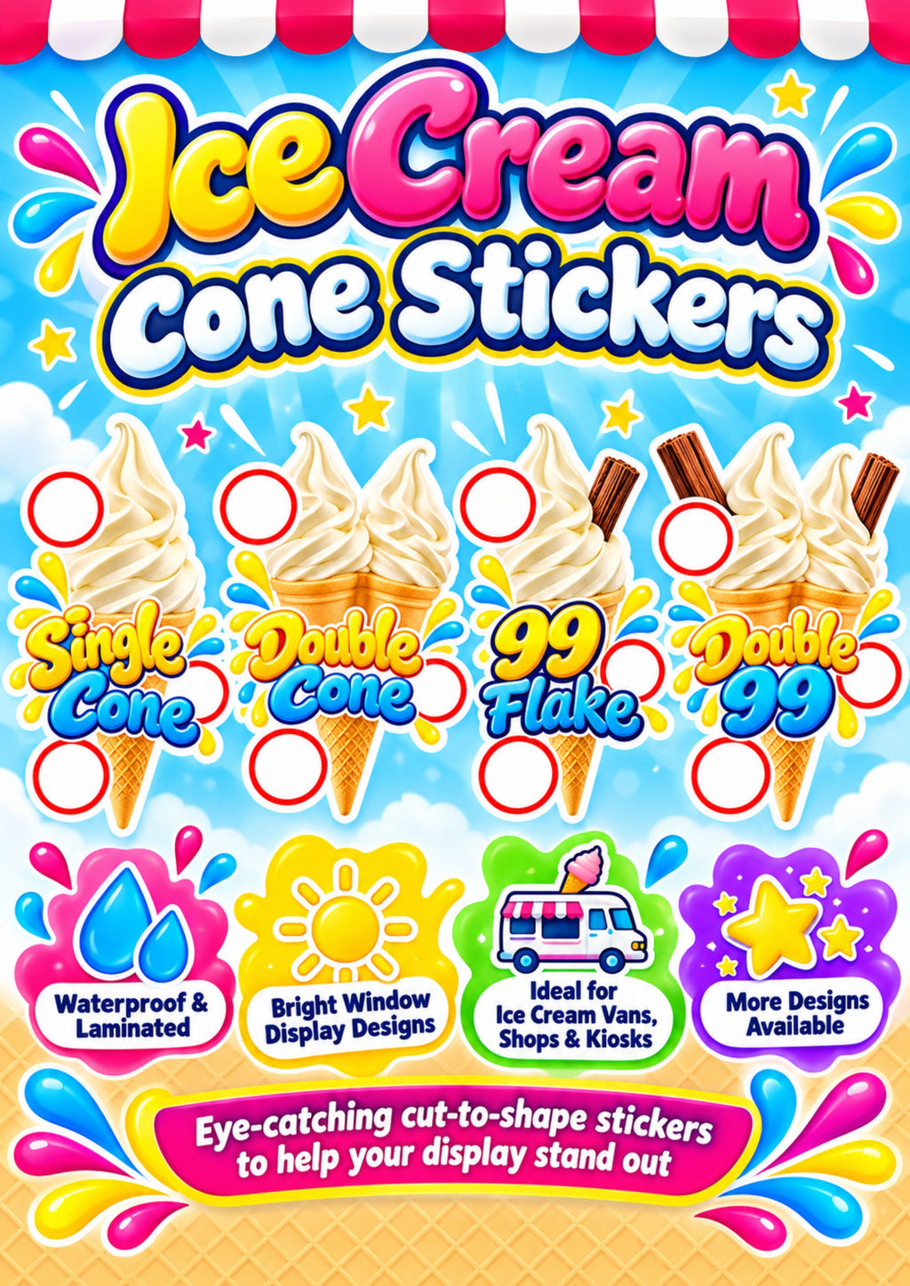 Single Cone Ice Cream Van Laminated Window Sticker
