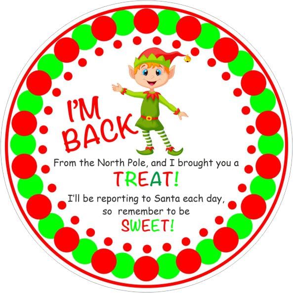 I'm Back Elf Christmas Stickers, Seals, Fund Raiser, North Pole Breakfast Idea