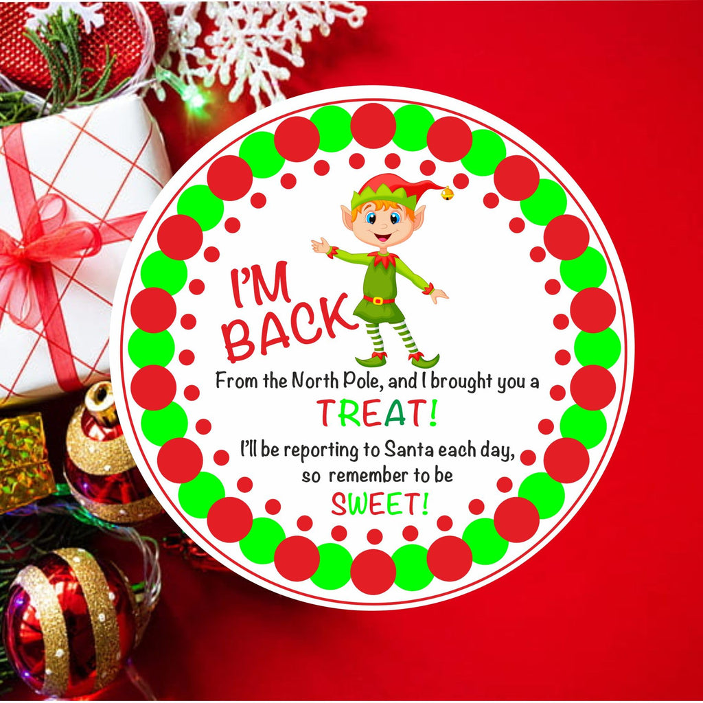 I'm Back Elf Christmas Stickers, Seals, Fund Raiser, North Pole Breakfast Idea