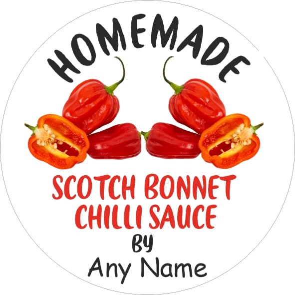 39 Scotch Bonnet Chilli Sauce Labels, Stickers Personalised with Any Name