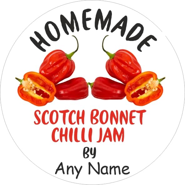 39 Scotch Bonnet Chilli jam Labels, Stickers Personalised with Any Name