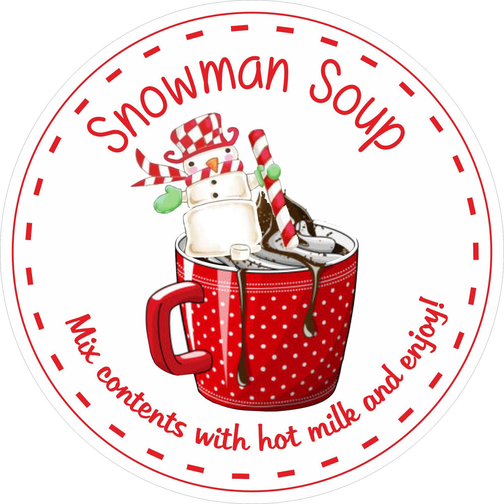39 Colour Printed Snowman Soup Christmas Stickers, Labels, Seals