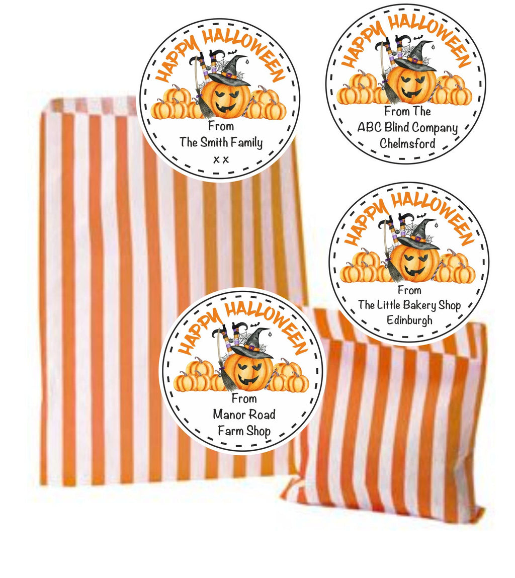 26 Personalised Happy Halloween Stickers & Bags & 26 Business, Farm Shop Nursery