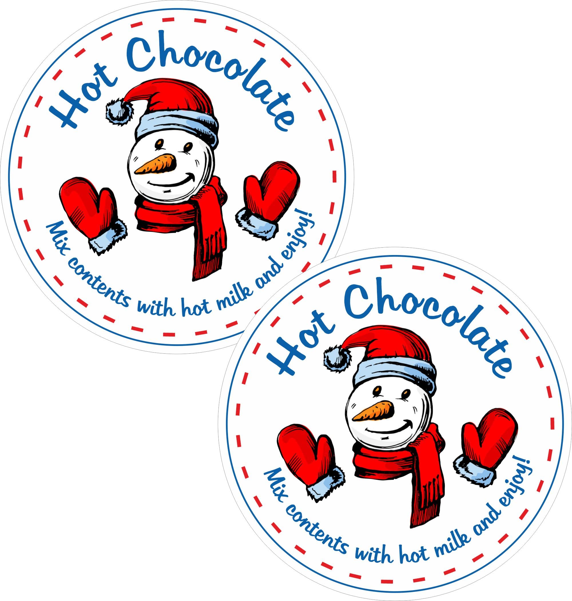 Snowman Hot Chocolate Christmas Stickers Labels, Sweet Cone, Stocking Filler