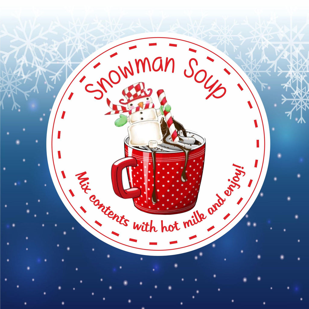 39 Colour Printed Snowman Soup Christmas Stickers, Labels, Seals