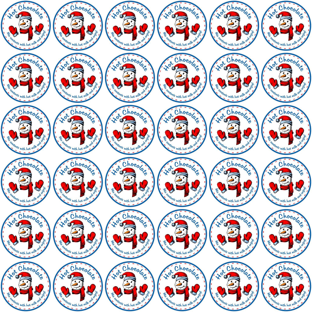 Snowman Hot Chocolate Christmas Stickers Labels, Sweet Cone, Stocking Filler