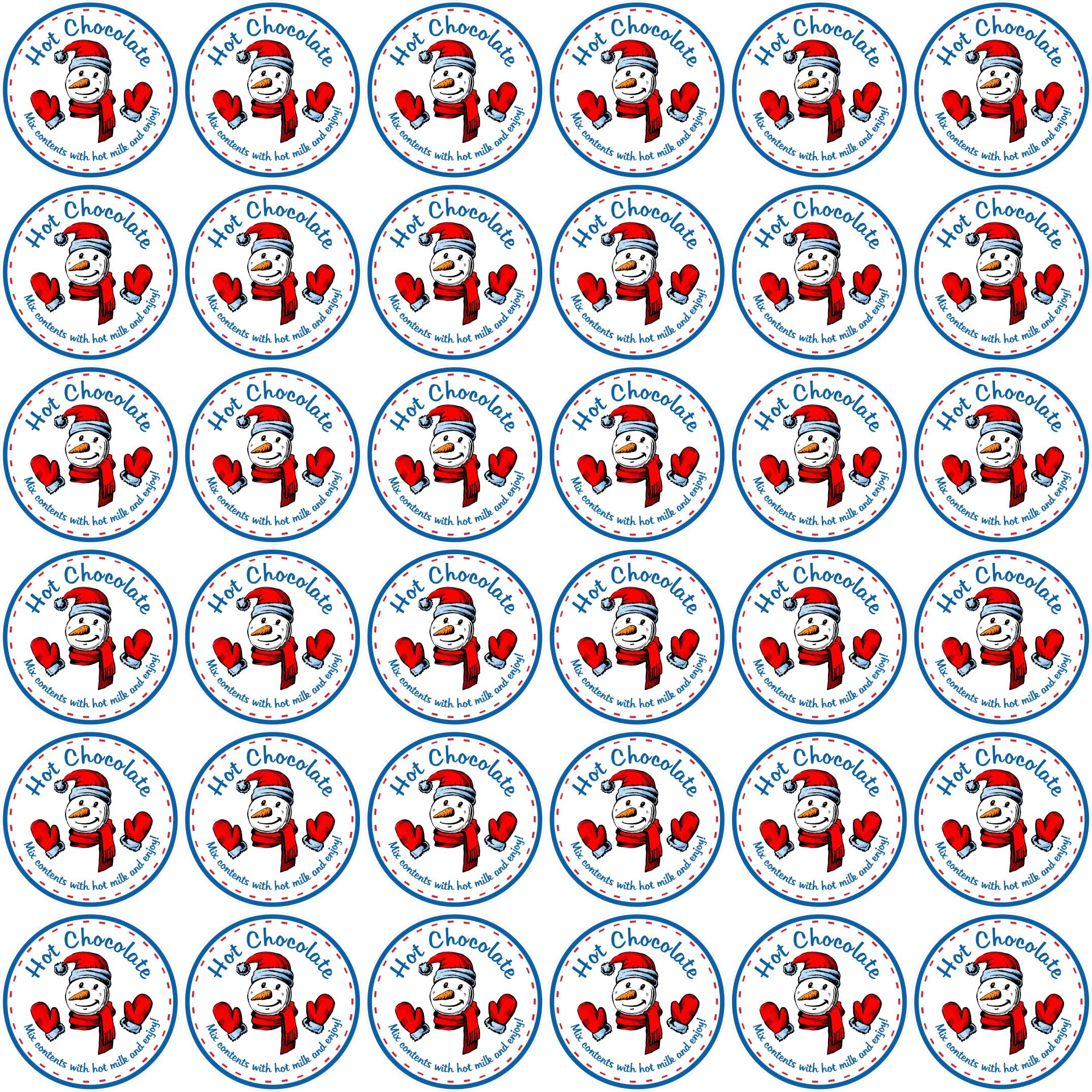 Snowman Hot Chocolate Christmas Stickers Labels, Sweet Cone, Stocking Filler