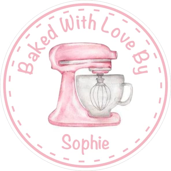 Personalised Home Baking Labels Design Pink Food Mixer Any Name Added Ideal for Home Bakes, Cookies, Cup Cake Boxes or Bags