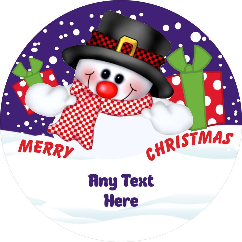 Christmas label for Heroes Chocolate Tub Personalised Snowman Design Christmas chocolates gift idea