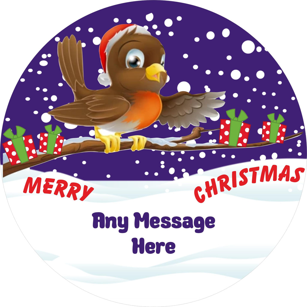 Christmas Robin design Personalised label for Heroes Chocolate Tub chocolates gift idea