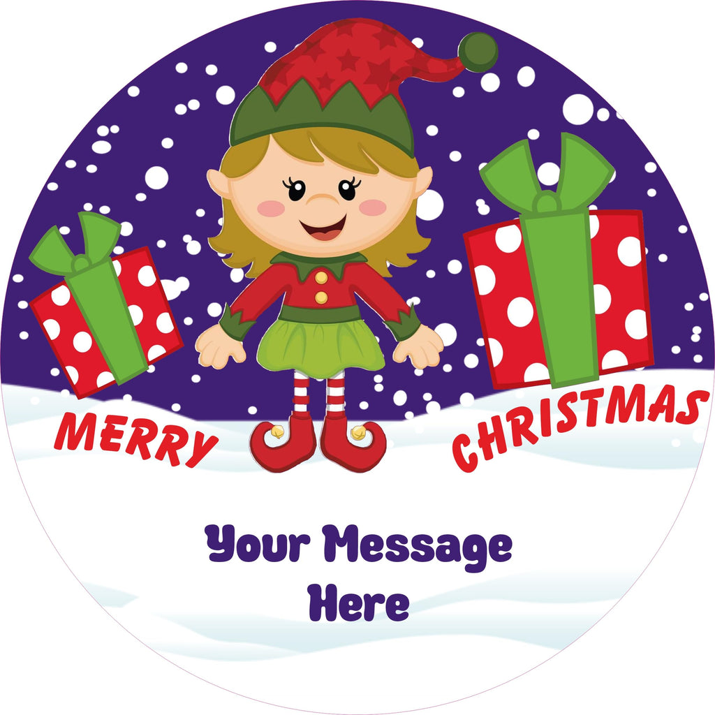 Personalised Christmas Elf Girl design label for Heroes Chocolate Tub Christmas chocolates gift idea