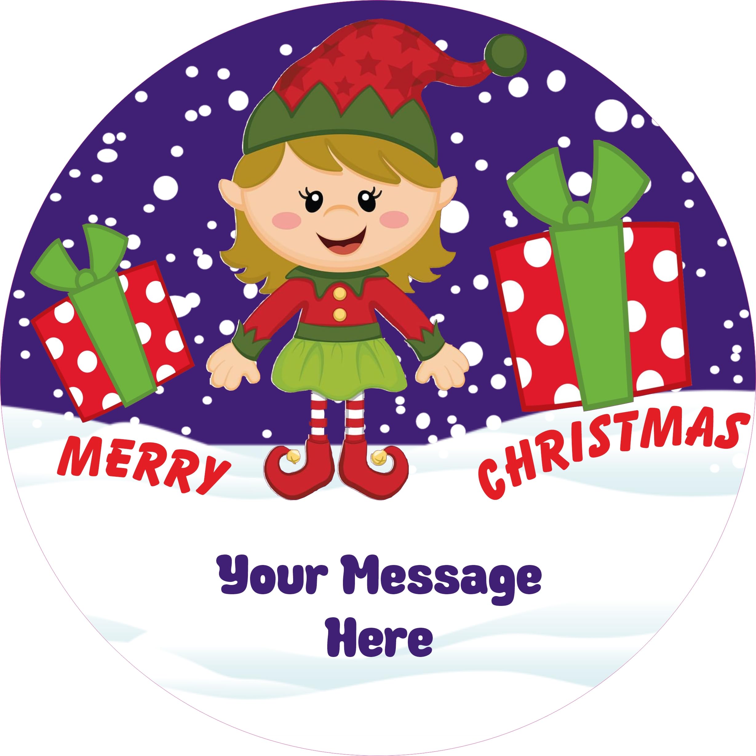 Personalised Christmas Elf Girl design label for Heroes Chocolate Tub Christmas chocolates gift idea