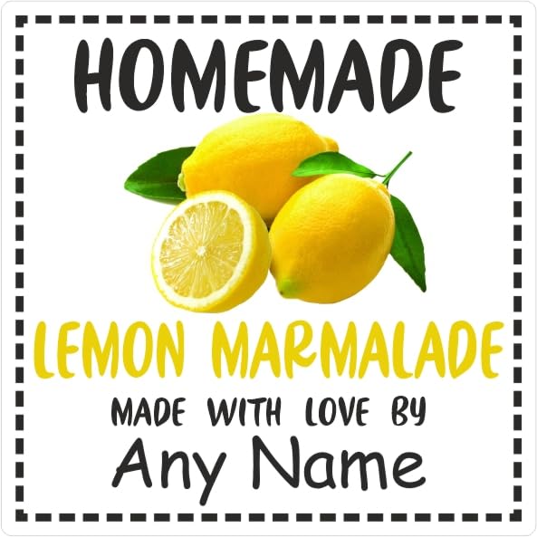 39 Lemon Marmalade Jar Labels, Stickers Square Design Personalised with Any Name