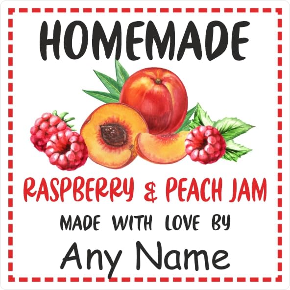 39 Raspberry & Peach Jam Jar Labels, Stickers Square Design Personalised with Any Name