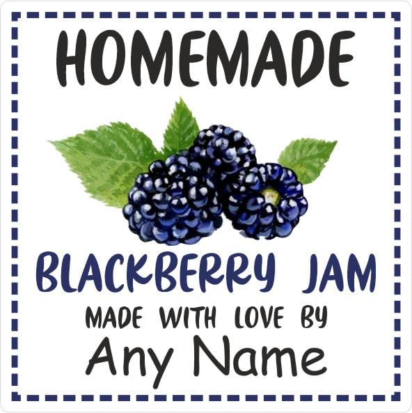 39 BlackberryJam Jar Labels, Stickers Square Design Personalised with Any Name