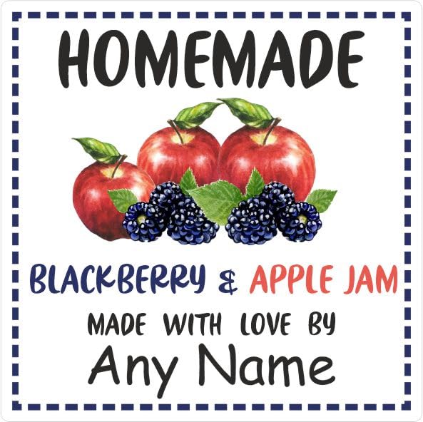 39 BlackBerry & Apple Jam Jar Labels, Stickers Square Design Personalised with Any Name