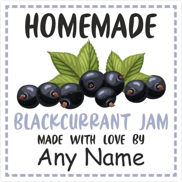 39 Blackcurrant Jam Jar Labels, Stickers Square Design Personalised with Any Name