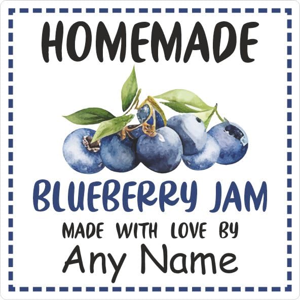 39 Blueberry Jam Jar Labels, Stickers Square Design Personalised with Any Name
