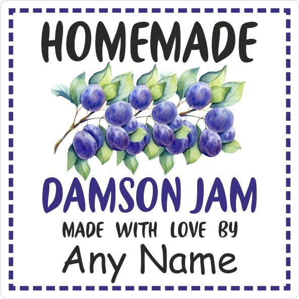 39 Damson Jam Jar Labels, Stickers Square Design Personalised with Any Name