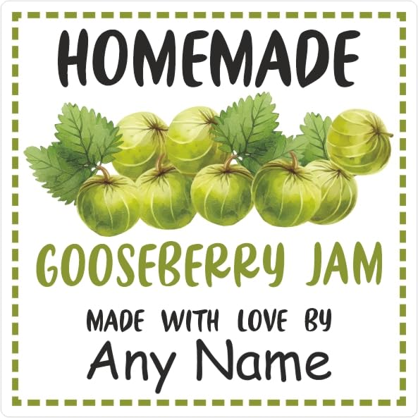 39 Gooseberry Jam Jar Labels, Stickers Square Design Personalised with Any Name