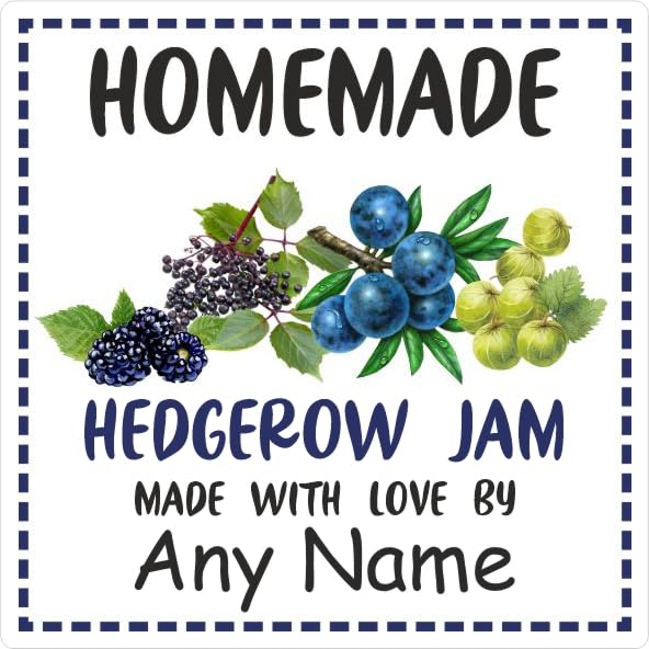 39 Hedgerow Jam Jar Labels, Stickers Square Design Personalised with Any Name