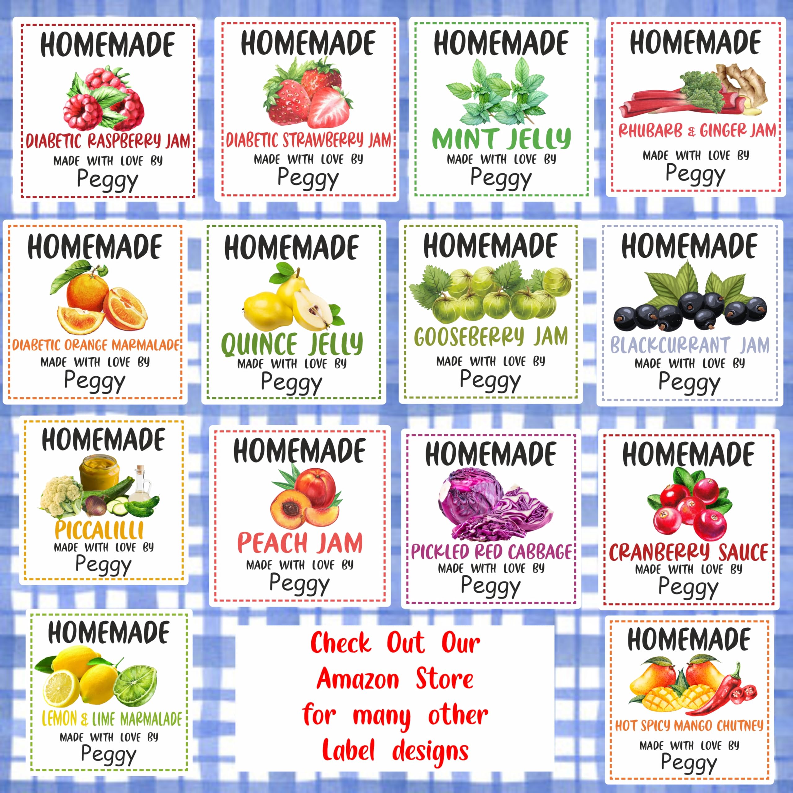 39 Bramble Jam Jar Labels, Stickers Square Design Personalised with Any Name