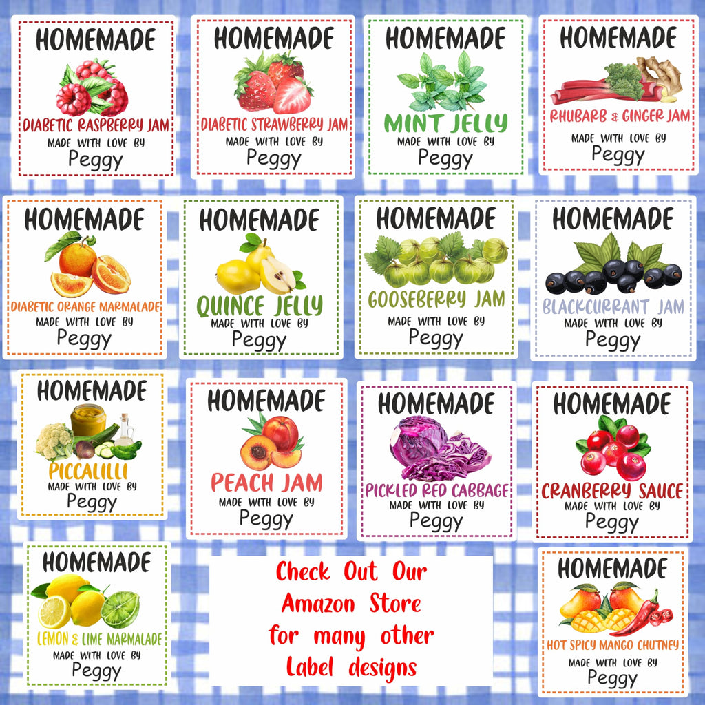 39 Hedgerow Jam Jar Labels, Stickers Square Design Personalised with Any Name