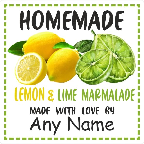 39 Lemon & Lime Marmalade Jar Labels, Stickers Square Design Personalised with Any Name