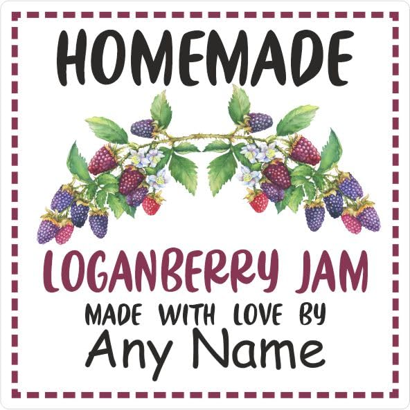 39 Loganberry Jam Jar Labels, Stickers Square Design Personalised with Any Name