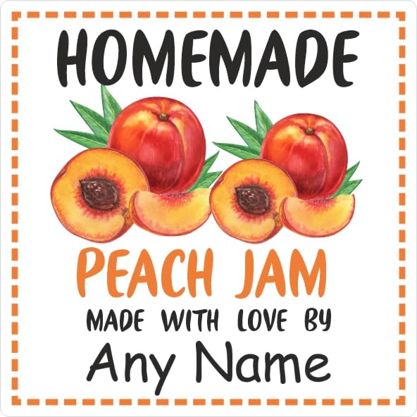 39 Peach Jam Jar Labels, Stickers Square Design Personalised with Any Name