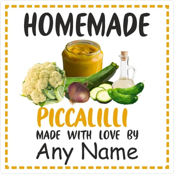39 Piccalilli Jar Labels, Stickers Square Design Personalised with Any Name
