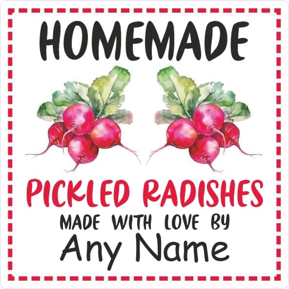 39 Pickled Radishes Labels, Stickers Square Design Personalised with Any Name