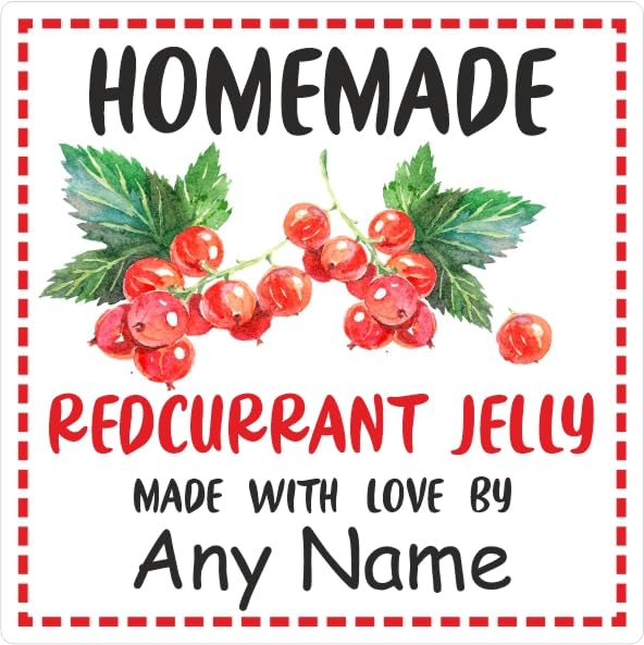 39 Redcurrant Jelly Jar Labels, Stickers Square Design Personalised with Any Name