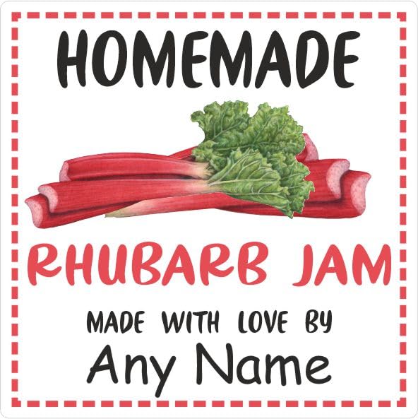 39 Rhubarb Jam Jar Labels, Stickers Square Design Personalised with Any Name