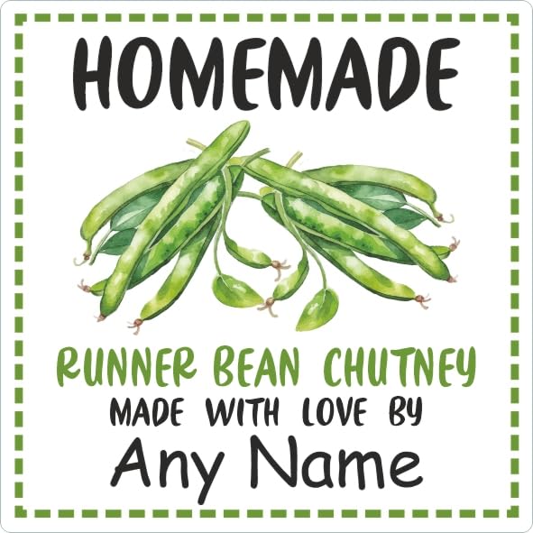 39 Runner Bean Chutney Labels, Stickers Square Design Personalised with Any Name